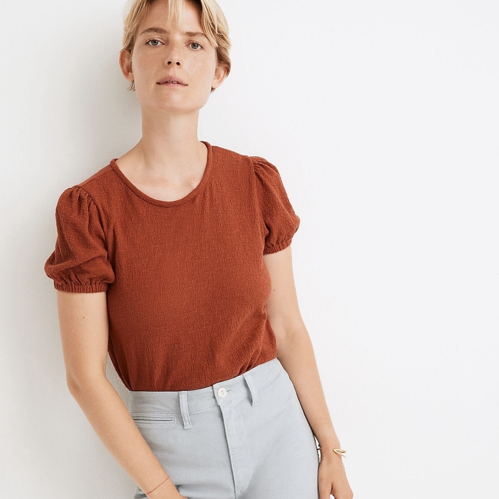 Madewell gathered sleeve textured knit shirt